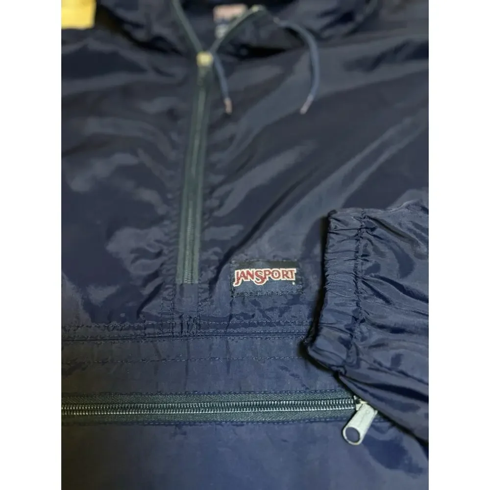 Vintage Jansport Windbreaker‎ 1/4 Zip Hooded Men's Size XL Blue 90s Lightweight